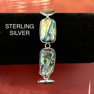 ABALONE SHELL MULTI SHAPE GEMSTONE LINKS BRACELET 925 STERLING SILVER WOMANS LUC